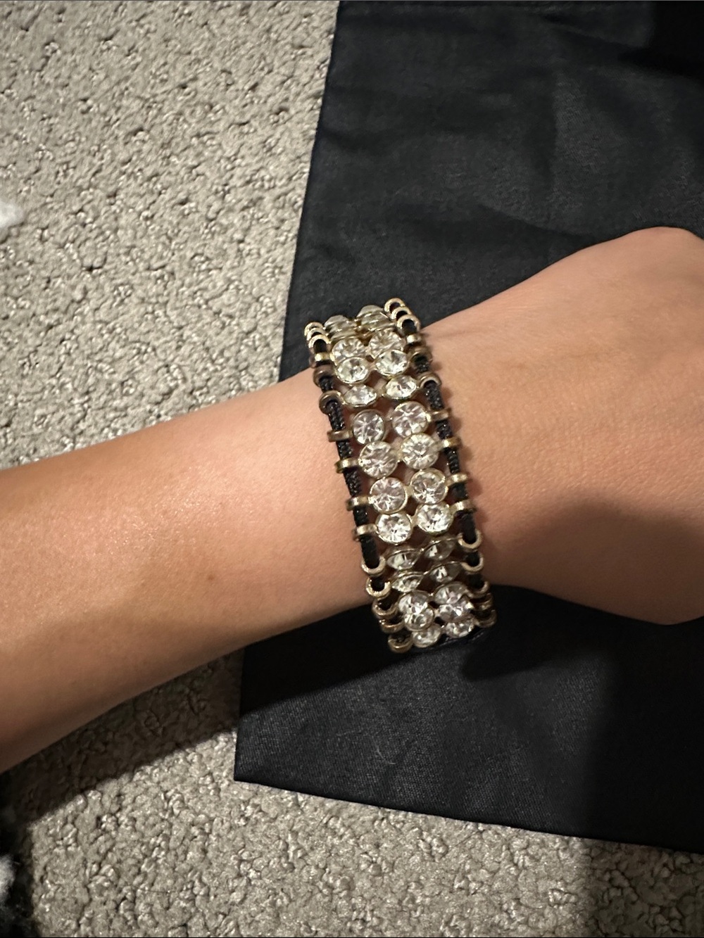 Crystal Beaded Stretch Bracelet - Gold and Clear